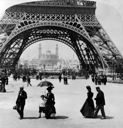 Looking Through the Base of the Eiffel Tower to the Trocadero and Colonial Station, Paris Exhibition, 1900 by French Photographer